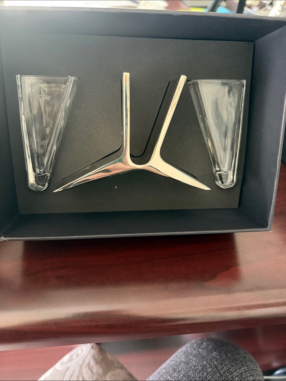 Tesla Silver Metal Vase Stand with Clear Glass Vessels